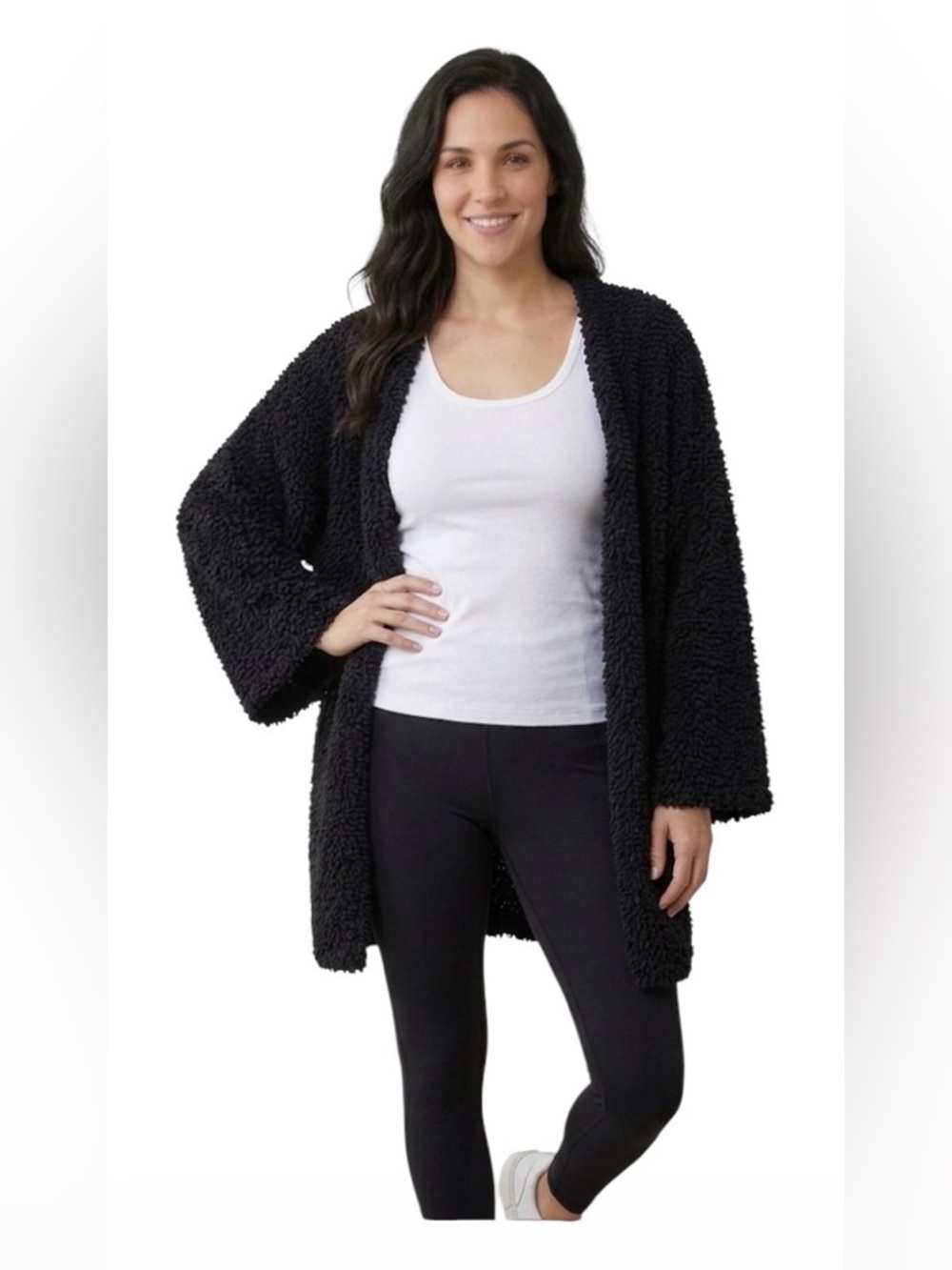 H&M Black Looped Popcorn Knit Open Front Cardigan - Size M